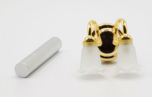 MH52014 - LED Battery Double Wall Sconce W/White Tulip Shade with Wand, Brass, CR1632 Battery Included, 3 Volt